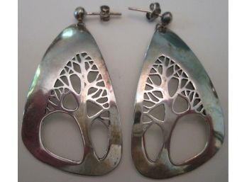 Signed, Vintage PAIR Pierced DANGLE EARRINGS With Backings, Artisan TREE Of LIFE Design, Sterling .925 Silver