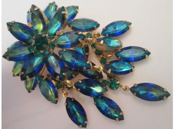 Spectacular Vintage FIREWORKS BROOCH PIN, Iridescent Faceted RHINESTONES, Gold Tone Base Metal Setting