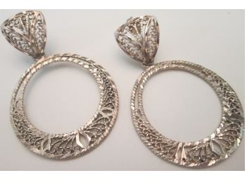Vintage PAIR Pierced DANGLE EARRINGS With Backings, FILIGREE Design, Sterling .925 Silver Setting