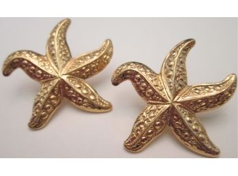 Contemporary PAIR Pierced STARFISH EARRINGS, Post With Backings, Gold Tone Base Metal Finish