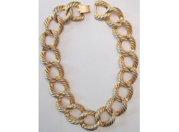 Vintage Chunky CHAIN NECKLACE, Rope Style Links, 18' Length, Gold Tone Base Metal, Functional Clasp