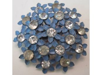 Vintage BROOCH PIN, Blue FORGET ME NOT Bouquet, Rhinestone Inserts, Base Metal Backing