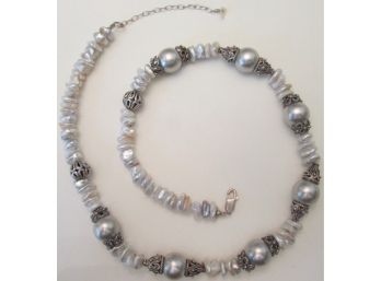 Natural MOTHER Of PEARL NECKLACE With Bead Inserts, Sterling .925 Silver Mechanical Clasp