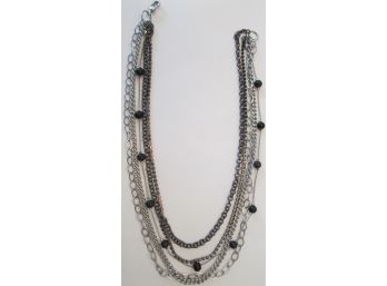 Contemporary Chicos Style NECKLACE, Multistrand Rhinestone & Chain, Antiqued Base Metal, Mechanical Clasp