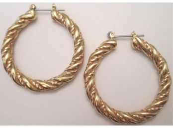 Contemporary PAIR Pierced HOOP ROPE Style EARRINGS With Hinged Posts, Gold Tone Base Metal Finish