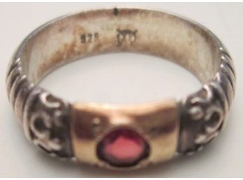 Vintage RING, Faceted GARNET RED Color Central Stone, Sterling .925 Silver Construction, Approximate Size 6