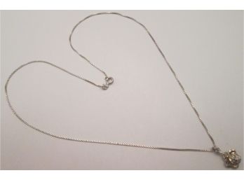 Contemporary Drop NECKLACE Box Chain, ROSE FLOWER Pendant, ITALY Sterling .925 Silver Chain & Setting