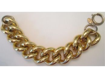 Signed ERWIN PEARL, Vintage CHUNKY CHAIN BRACELET, Mechanical Closure, Gold Tone Base Metal Finish