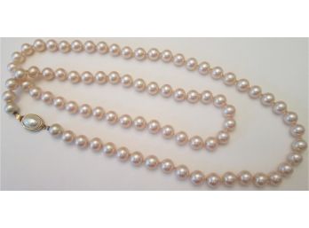 Signed CAROLEE, Vintage Single Strand Faux PEARLS Necklace, 36' Length, Gold Tone Base Metal Closure