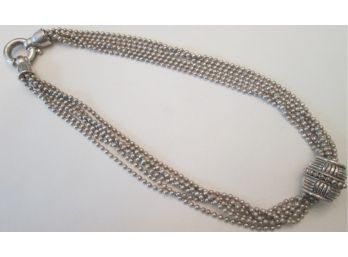 Contemporary Multistrand NECKLACE, Floating BARREL BEAD, Oversized Clasp, Silver Tone Base Metal