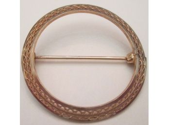 Vintage CIRCLE RING BROOCH PIN, LATTICE Design, Textured Gold Tone Base Metal Finish