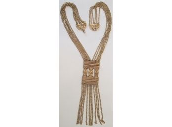 Vintage Motion TASSLE NECKLACE With Chain, FILIGREE Style, Gold Tone Base Metal With Mechanical Clasp