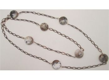 Contemporary CHAIN Necklace, Faceted Natural Stone DISC Beads, Single Strand, Base Metal Antiqued Finish