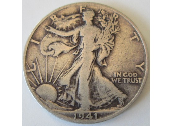 Authentic 1941D WALKING LIBERTY SILVER Half Dollar $.50 United States, 90percent Silver