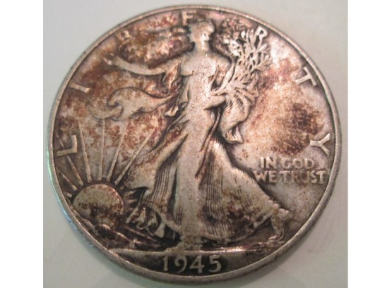 Authentic 1945P WALKING LIBERTY SILVER Half Dollar $.50 United States