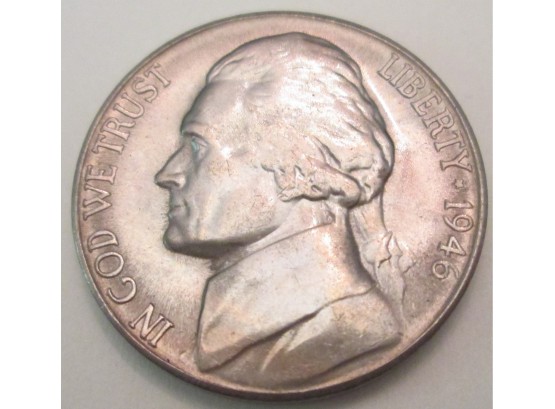 Authentic 1946S, JEFFERSON NICKEL $.05, United States