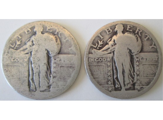 Set Of 2 Coins! Authentic STANDING LIBERTY 90 Percent SILVER QUARTER Dollars $.25 United States