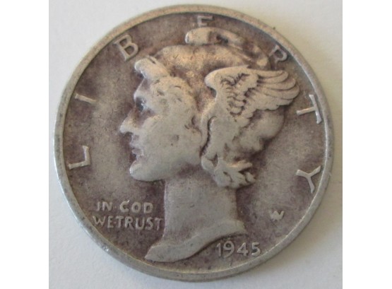 Authentic 1945P MERCURY SILVER DIME $.10, 90percent Silver, United States