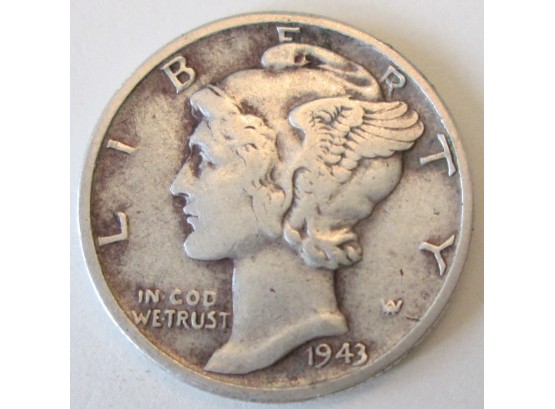 Authentic 1943P MERCURY SILVER DIME $.10, 90percent Silver, United States
