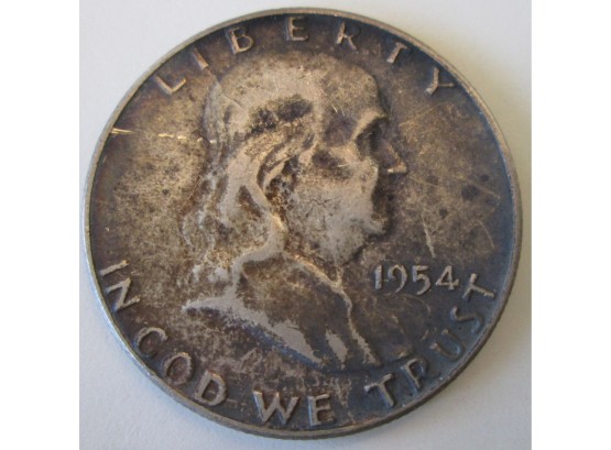 Authentic 1954P FRANKLIN SILVER Half Dollar $.50, 90 Percent Silver, United States
