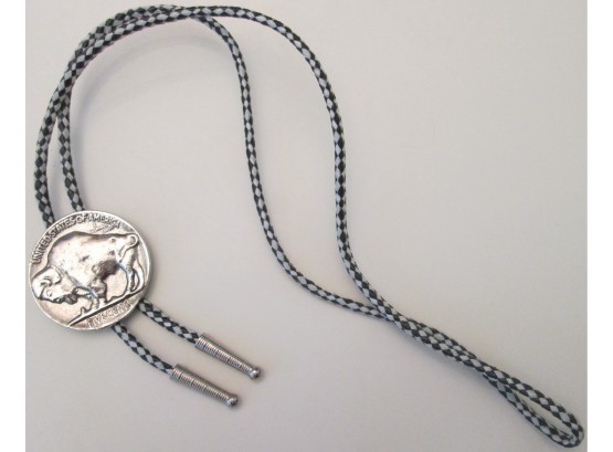 BOLO TIE! Reproduction BUFFALO NICKEL Design, Large Size, Braided Cord
