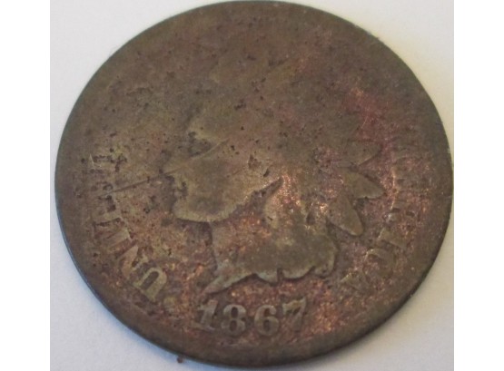 Authentic 1867P INDIAN Cent Penny COPPER $.01, Copper Content, United States