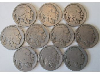 SET Of 10 COINS! Authentic Philadelphia Mint, BUFFALO NICKELS $.05, United States Type Coin