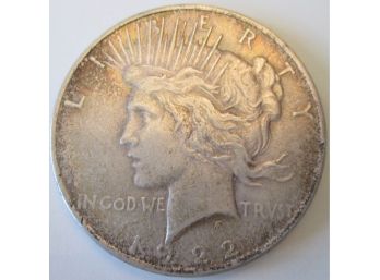 Authentic 1922P PEACE SILVER Dollar $1.00, 90 Percent SILVER, United States