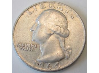 Authentic 1964P WASHINGTON SILVER QUARTER Dollar $.25, 90percent Silver, United States
