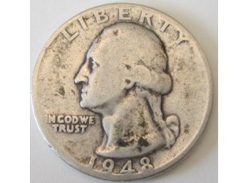 Authentic 1948P WASHINGTON SILVER QUARTER Dollar $.25, 90percent Silver, United States