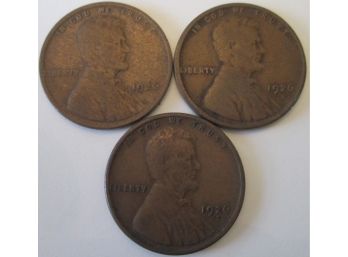 SET Of 3! Authentic 1926PDS LINCOLN Cent WHEAT Penny $.01, United States