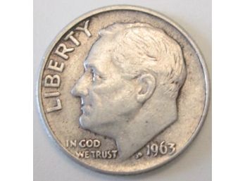 Authentic 1963D ROOSEVELT SILVER DIME $.10, Last Year Of 90percent Silver Issue, United States