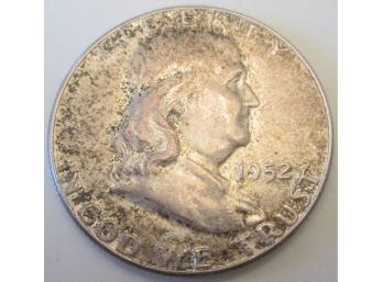 Authentic 1952P FRANKLIN SILVER Half Dollar $.50, 90 Percent Silver, United States