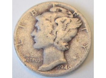 Authentic 1940P MERCURY SILVER DIME $.10, 90percent Silver, United States