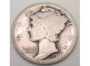 Authentic First Year Issue 1916P MERCURY SILVER DIME $.10, 90percent Silver, United States