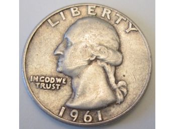 Authentic 1961D WASHINGTON QUARTER Dollar $.25, 90percent SILVER, United States