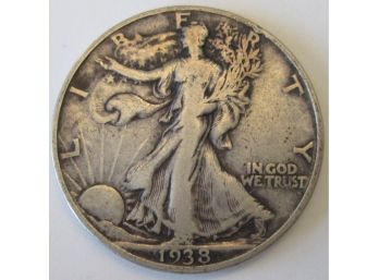 Authentic 1938P WALKING LIBERTY SILVER Half Dollar $.50 United States