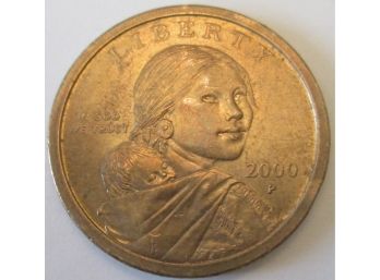 Authentic 2000P SACAJAWEA DOLLAR $1.00, Commemorative, Gold Hue Clad, United States
