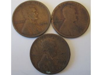 SET Of 3! Authentic 1925PDS LINCOLN Cent WHEAT Penny $.01, United States