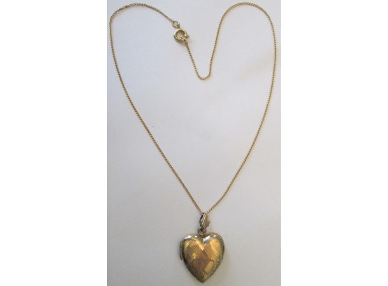 Vintage HEART LOCKET NECKLACE With Chain, Incised Design Pendant, Gold Filled Finish