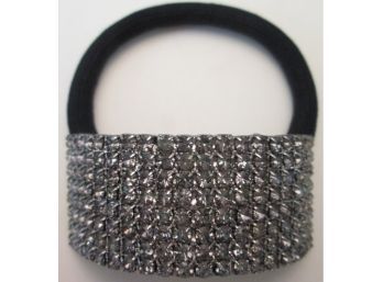 Signed, Contemporary Elastic HAIR CLIP BAND, Pave Crystal Clear Rhinestones, Silver Tone Base Metal Setting