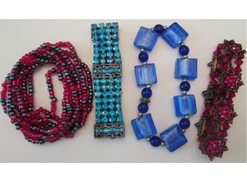 LOT Of 4! Contemporary Expandable BRACELETS, Faceted Beads, Glass, Rhinestones, Stretchy
