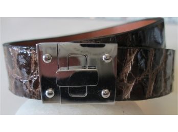 Contemporary CUFF Bracelet, DELGE Fine Leather Goods, Alligator Texture, Silver Tone Industrial Closure