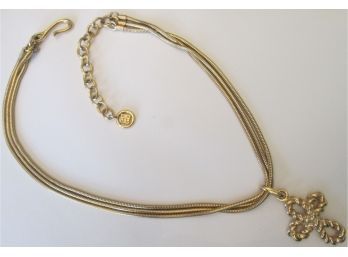 Signed GIVENCHY! Vintage Round CHAIN NECKLACE, Stylized Rope Cross Pendant, Gold Tone Base Metal, Loop Closure
