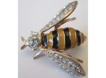 Vintage INSECT Brooch Pin, Rhinestone BUMBLE BEE, Gold Tone Base Metal Setting