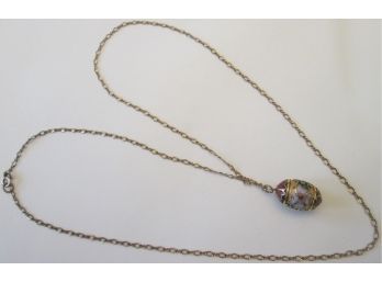 Vintage CHAIN NECKLACE, Decorated EGG Pendant, Gold Tone Base Metal Finish, Mechanical Clasp