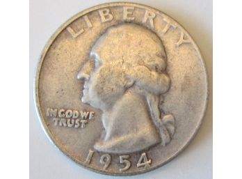 Authentic 1954D WASHINGTON QUARTER Dollar $.25, 90 Percent SILVER, DENVER Mint, United States