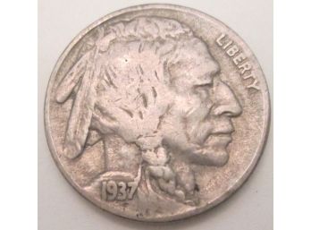 Authentic 1937P BUFFALO NICKEL $.05, Philadelphia Mint, United States Type Coin