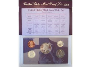 SET Of 5 COINS! Authentic 1988S PROOF SET, Uncirculated, JOHN KENNEDY $.50, United States