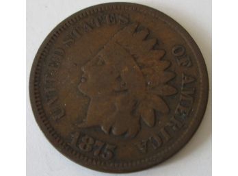 Authentic 1875P INDIAN Cent Penny COPPER $.01, Copper Content, Philadelphia Mint, United States